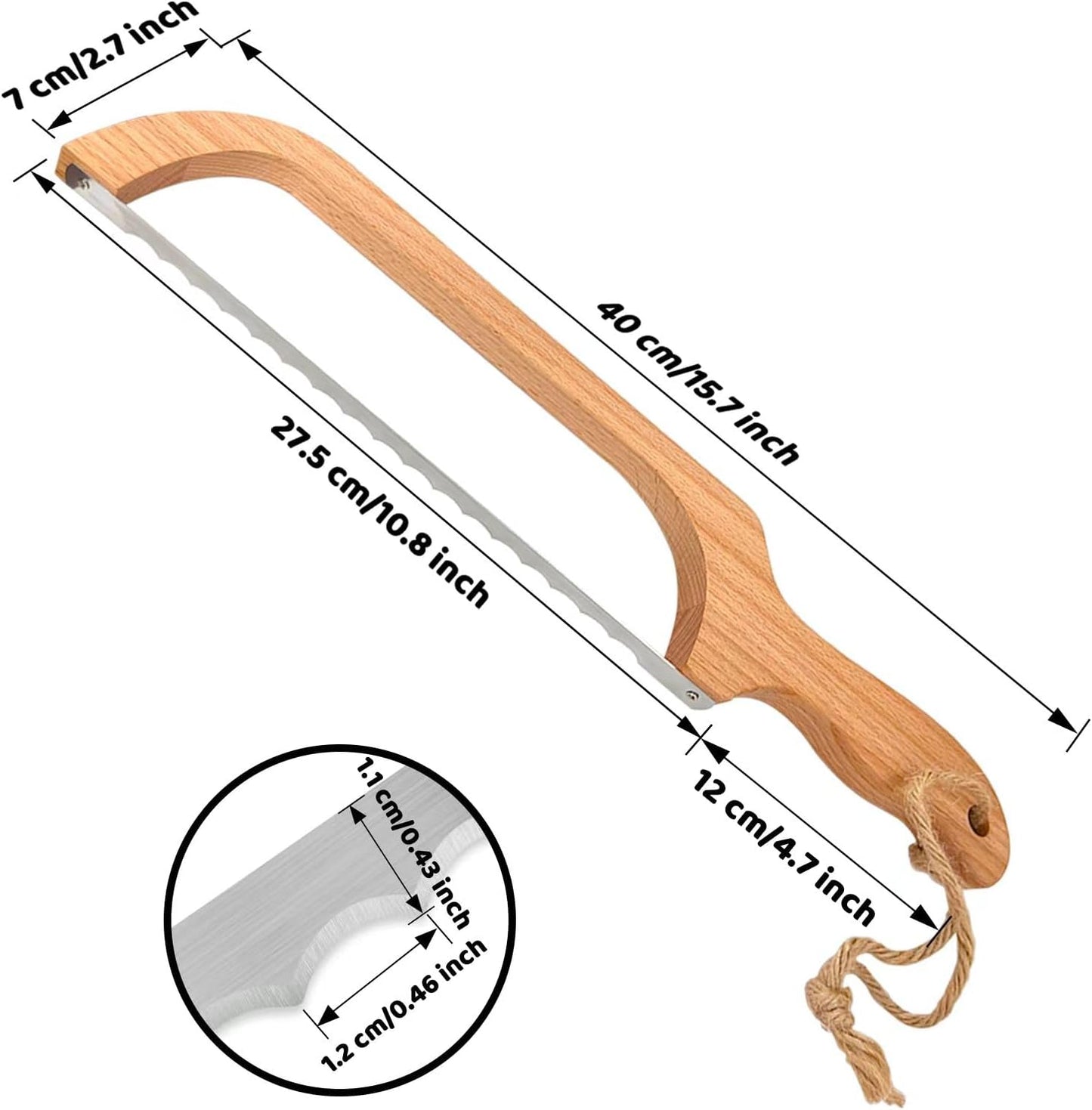 Bread Slicer for Homemade Bread,16" Wooden Sourdough Bread knife with Bow Design,Premium Stainless Steel Serrated Saw Bread cutter for Bagels, Baguettes and More