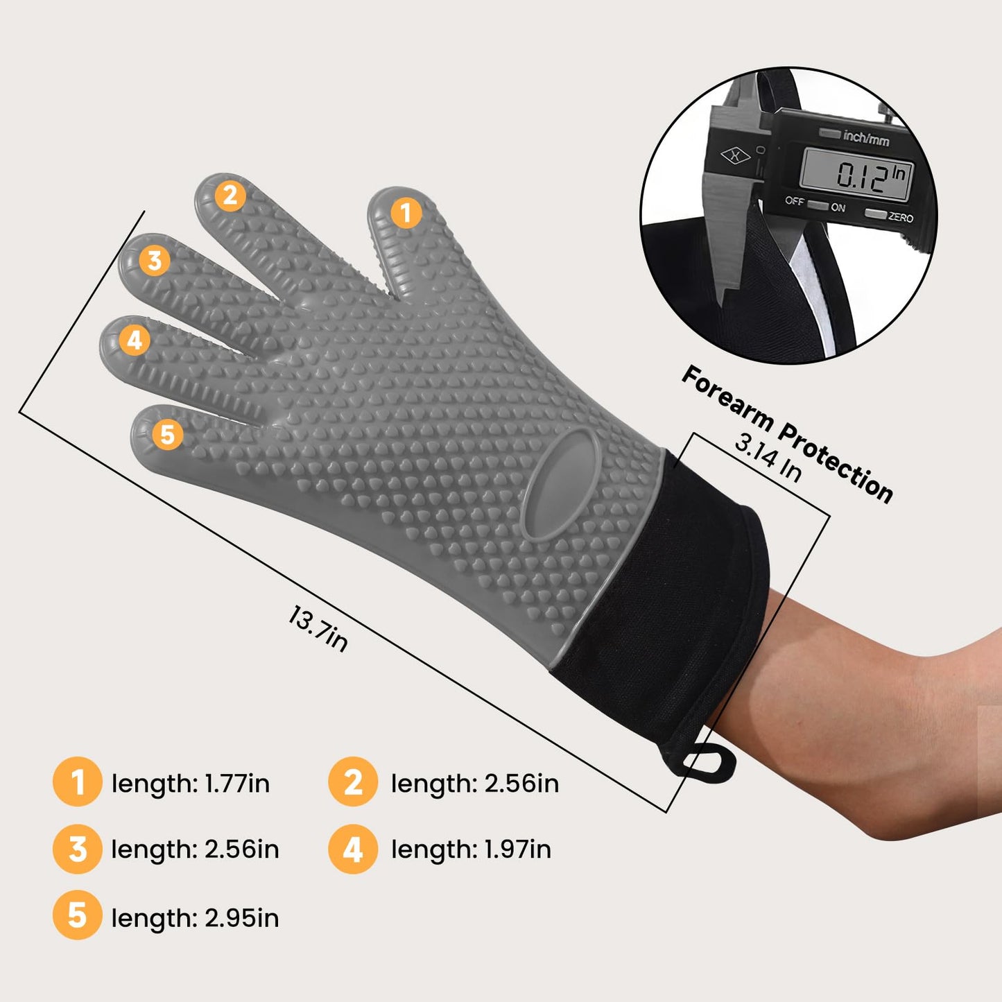 GEEKHOM BBQ Gloves, Grilling Gloves Heat Resistant Oven Gloves, Kitchen Silicone Oven Mitts, Long Waterproof Non-Slip Pot Holder for Barbecue, Cooking, Baking, Black