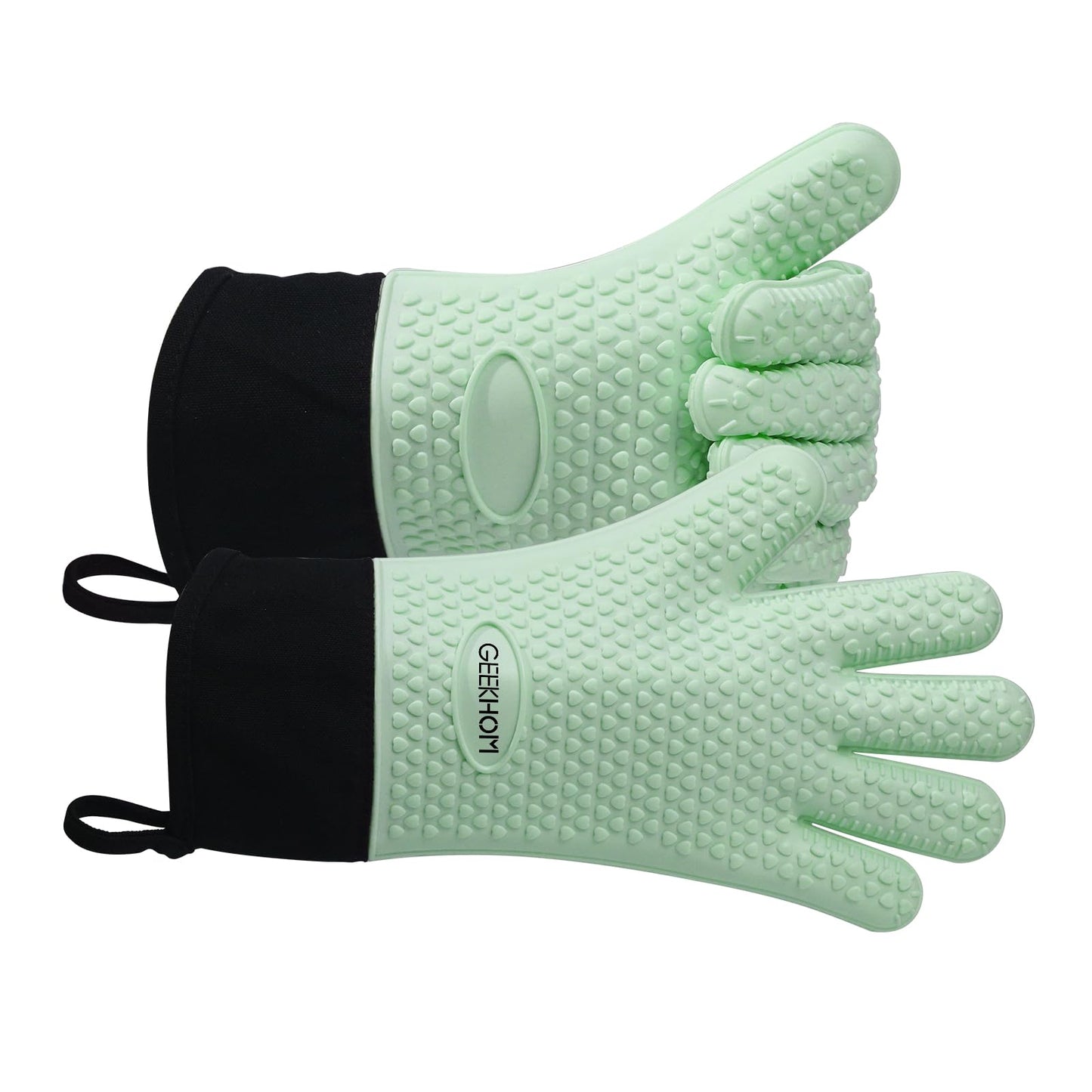 GEEKHOM BBQ Gloves, Grilling Gloves Heat Resistant Oven Gloves, Kitchen Silicone Oven Mitts, Long Waterproof Non-Slip Pot Holder for Barbecue, Cooking, Baking, Black