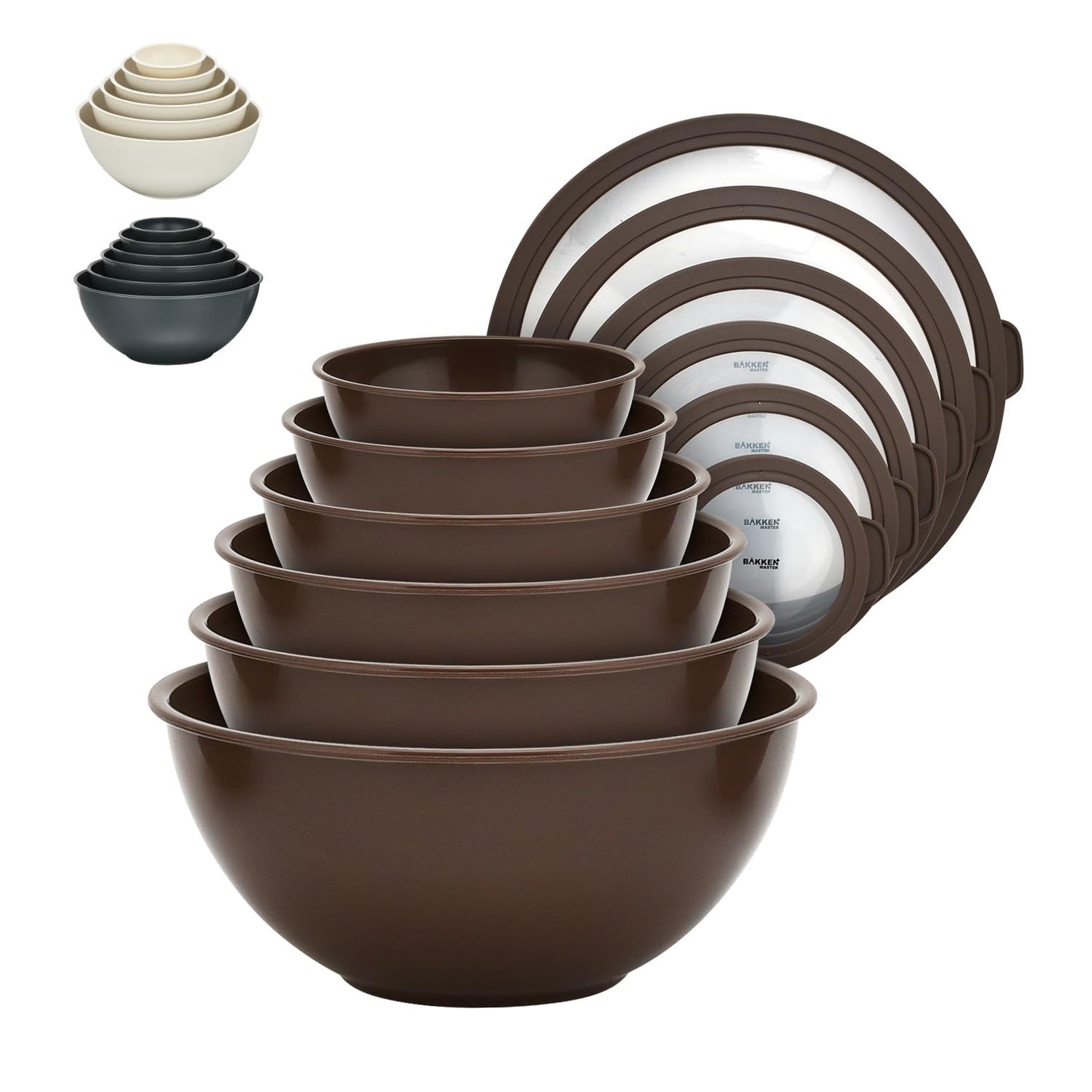 12 Piece Plastic Nesting Bowls with Lids - Mixing Bowls Set includes 6 Prep Bowls and 6 Lids, BPA-Free, Reusable Meal Prep Containers, Microwave, Freezer & Dishwasher Safe, White Cream
