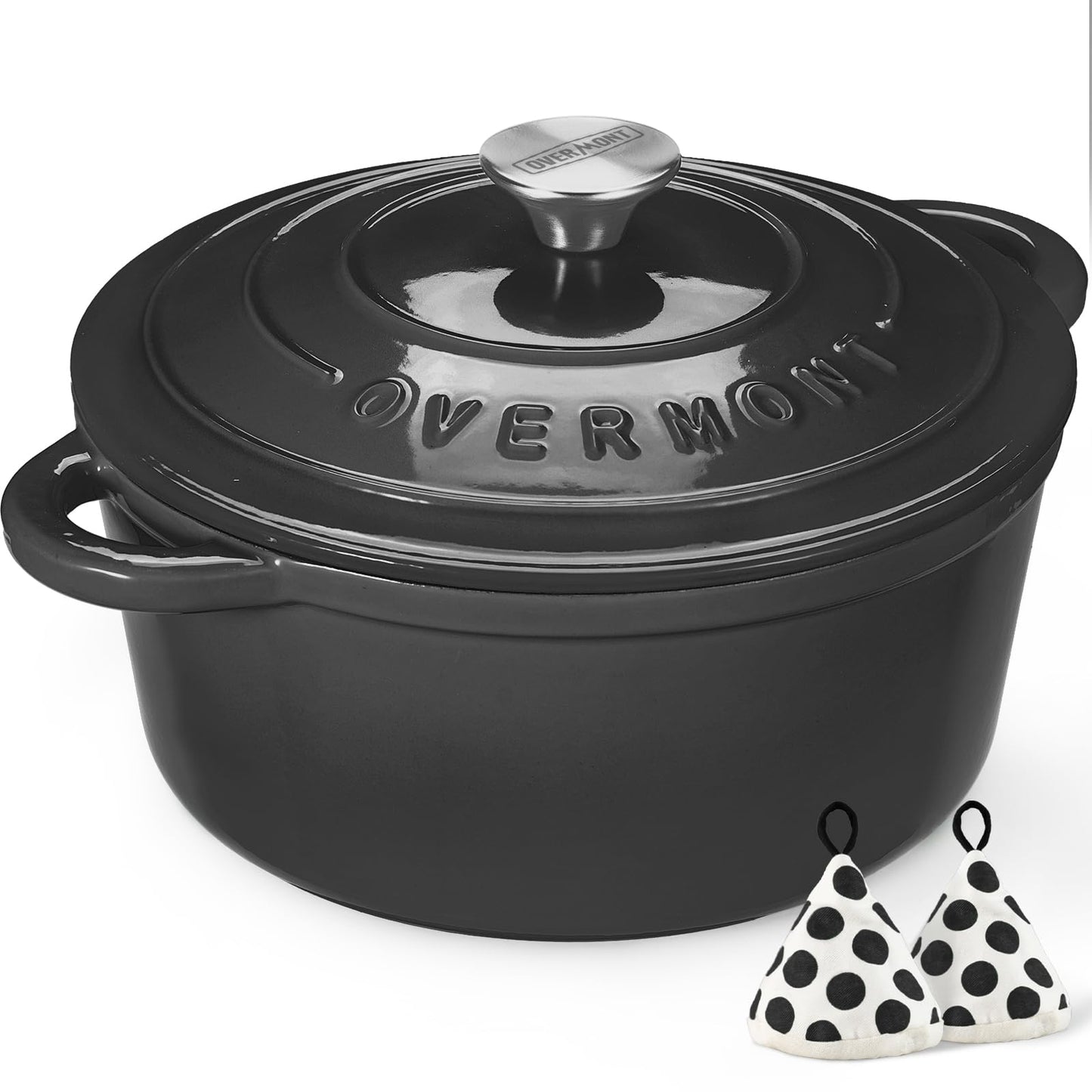 Overmont Enameled Cast Iron Dutch Oven - 5.5QT Pot with Lid Cookbook & Cotton Potholders - Heavy-Duty Cookware for Braising, Stews, Roasting, Bread Baking white