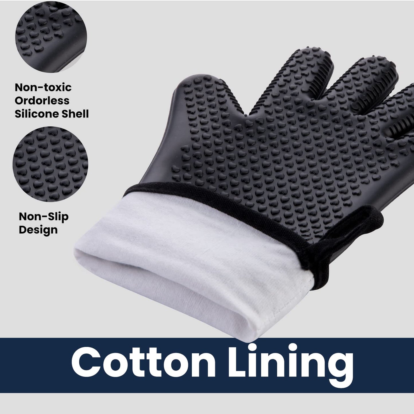 GEEKHOM BBQ Gloves, Grilling Gloves Heat Resistant Oven Gloves, Kitchen Silicone Oven Mitts, Long Waterproof Non-Slip Pot Holder for Barbecue, Cooking, Baking, Black