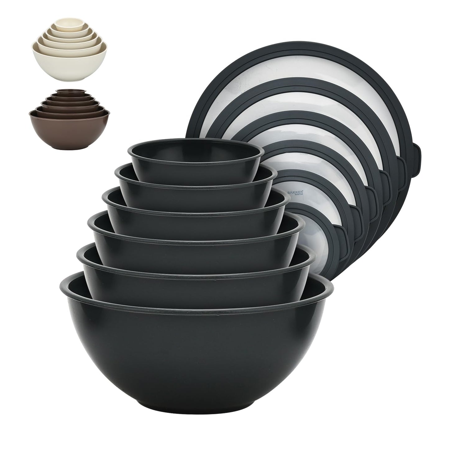 12 Piece Plastic Nesting Bowls with Lids - Mixing Bowls Set includes 6 Prep Bowls and 6 Lids, BPA-Free, Reusable Meal Prep Containers, Microwave, Freezer & Dishwasher Safe, White Cream