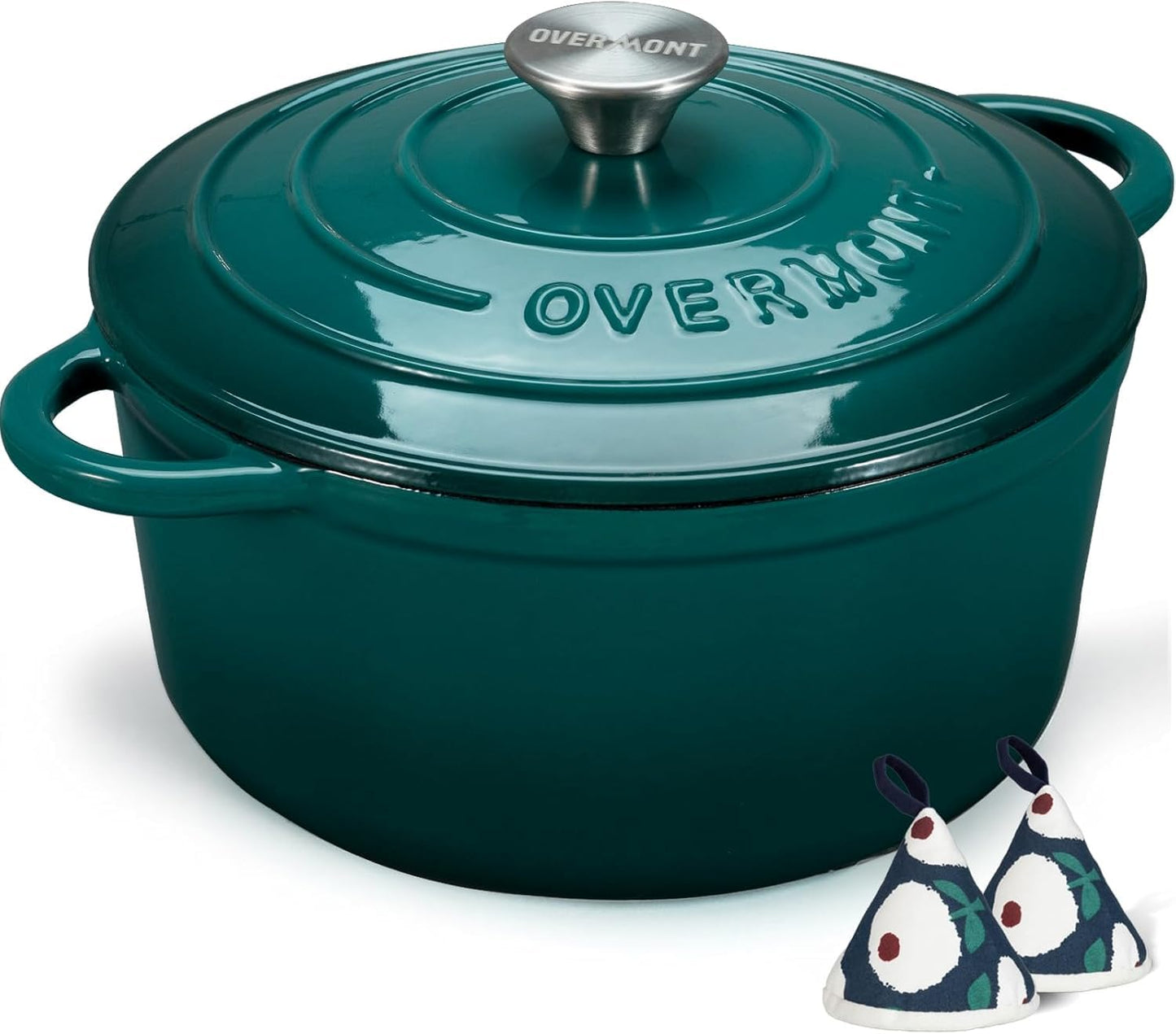 Overmont Enameled Cast Iron Dutch Oven - 5.5QT Pot with Lid Cookbook & Cotton Potholders - Heavy-Duty Cookware for Braising, Stews, Roasting, Bread Baking white
