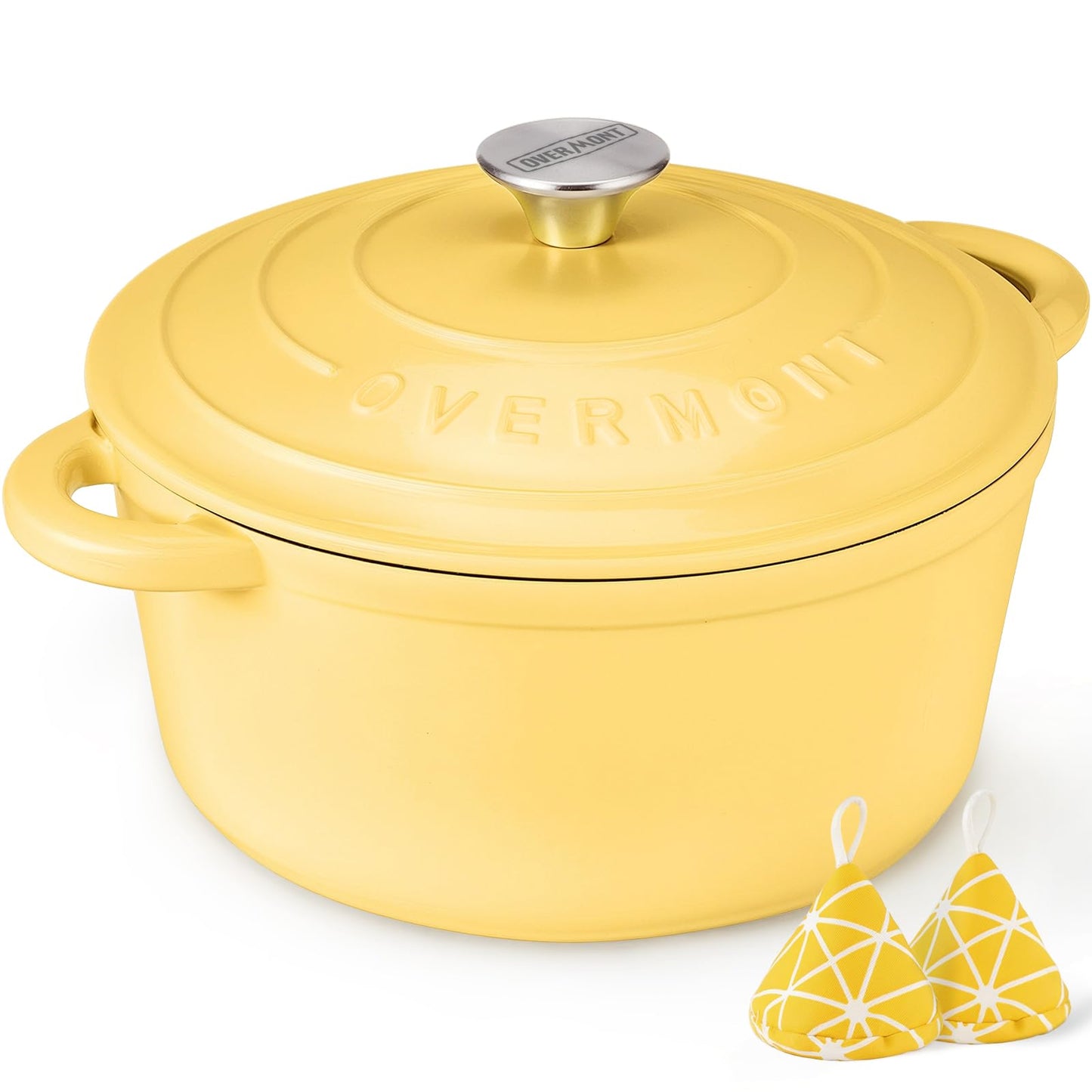 Overmont Enameled Cast Iron Dutch Oven - 5.5QT Pot with Lid Cookbook & Cotton Potholders - Heavy-Duty Cookware for Braising, Stews, Roasting, Bread Baking white