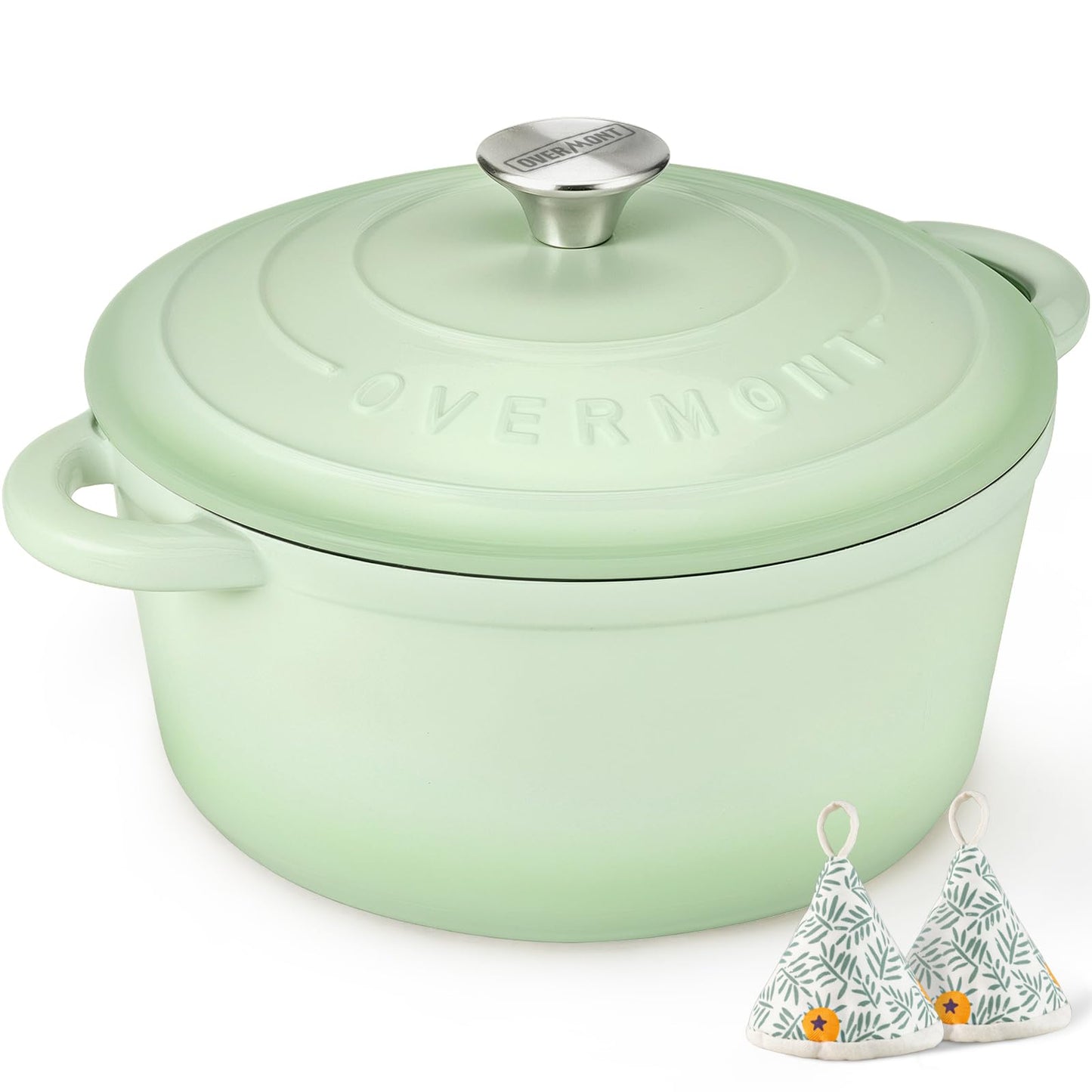 Overmont Enameled Cast Iron Dutch Oven - 5.5QT Pot with Lid Cookbook & Cotton Potholders - Heavy-Duty Cookware for Braising, Stews, Roasting, Bread Baking white