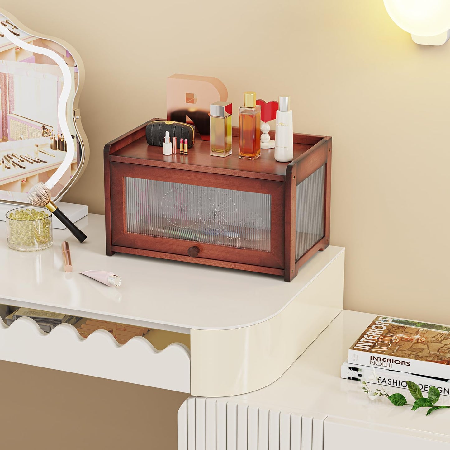 BAMBANG Extra Large Bamboo Bread Box for Kitchen Counter, Bread Storage Container Farmhouse Bread Box with 4 Sides Transparency, Wooden Breadbox Bread Bin Holder for Homemade Bread, Natural