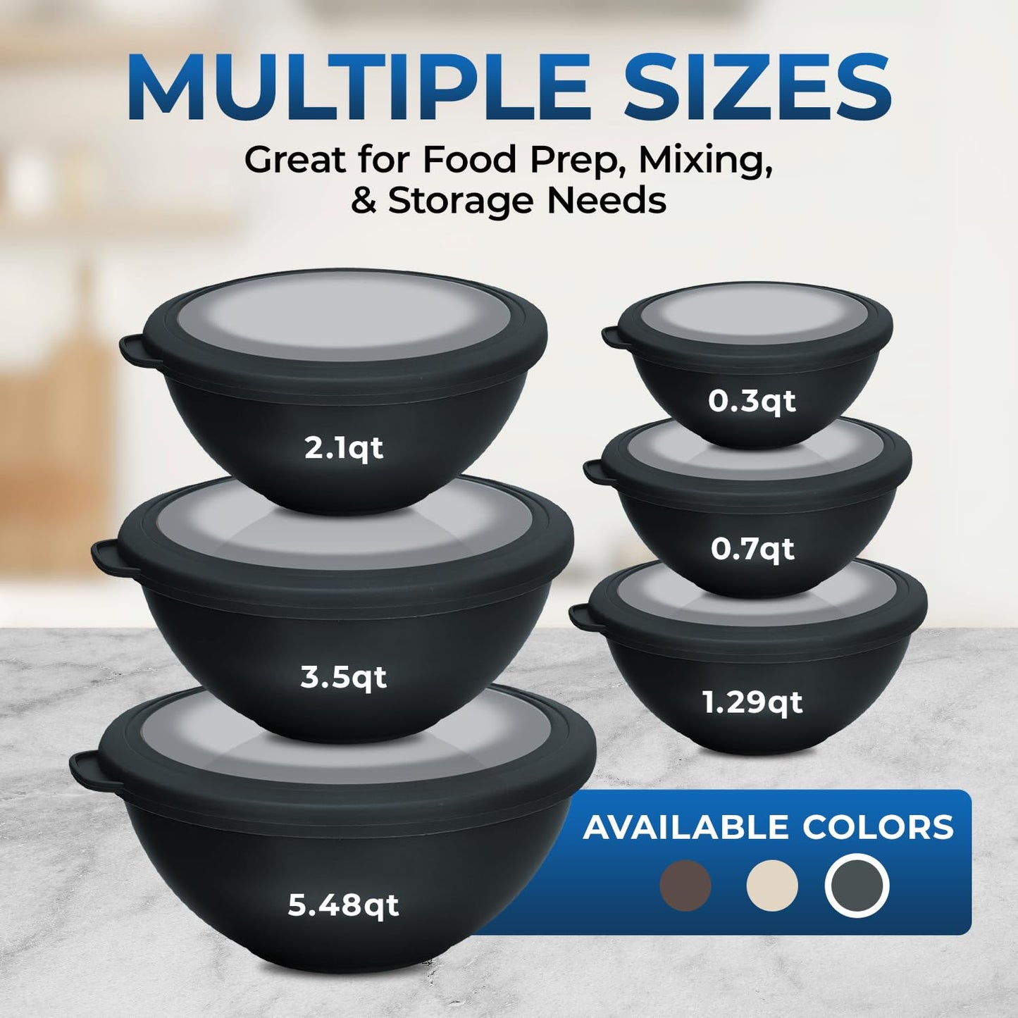 12 Piece Plastic Nesting Bowls with Lids - Mixing Bowls Set includes 6 Prep Bowls and 6 Lids, BPA-Free, Reusable Meal Prep Containers, Microwave, Freezer & Dishwasher Safe, White Cream