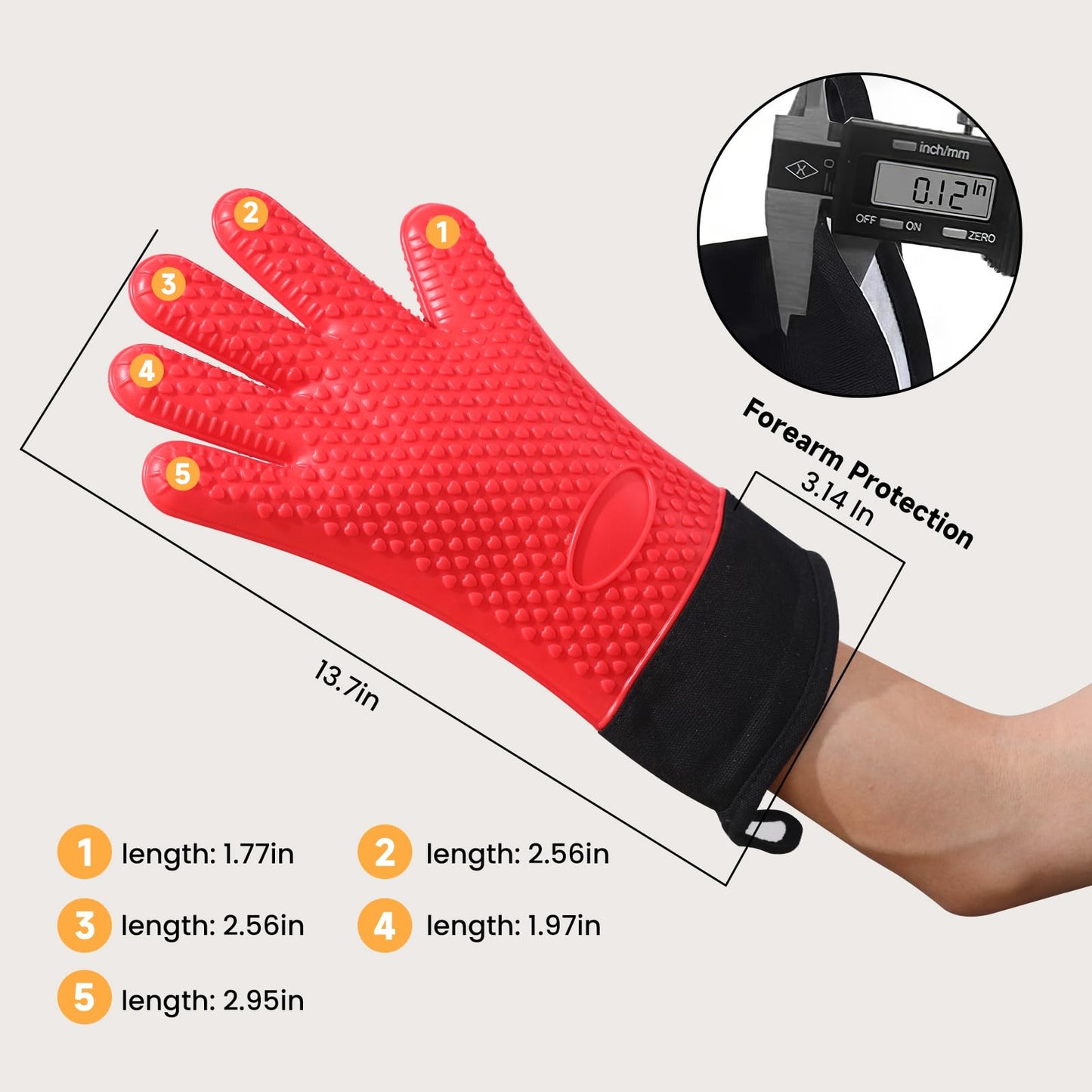GEEKHOM BBQ Gloves, Grilling Gloves Heat Resistant Oven Gloves, Kitchen Silicone Oven Mitts, Long Waterproof Non-Slip Pot Holder for Barbecue, Cooking, Baking, Black