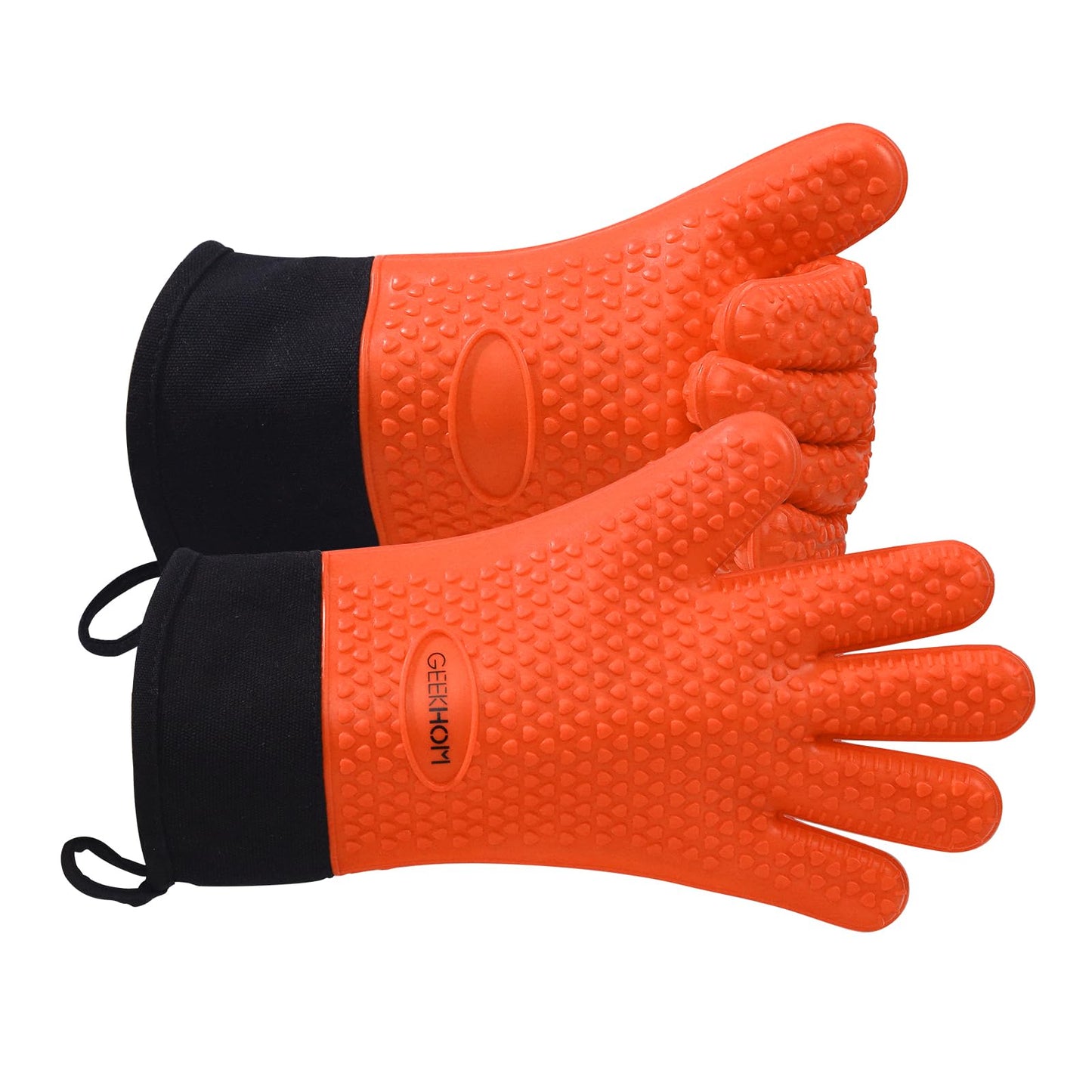 GEEKHOM BBQ Gloves, Grilling Gloves Heat Resistant Oven Gloves, Kitchen Silicone Oven Mitts, Long Waterproof Non-Slip Pot Holder for Barbecue, Cooking, Baking, Black