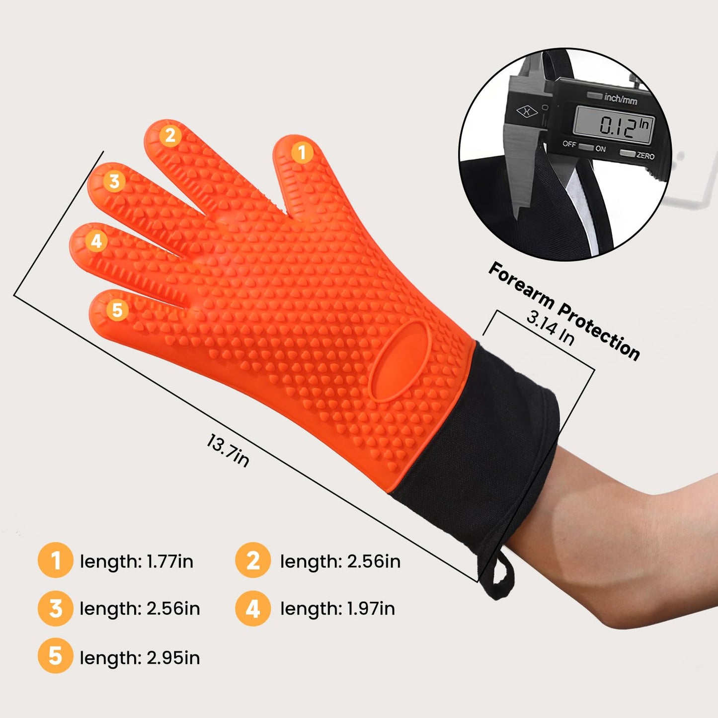 GEEKHOM BBQ Gloves, Grilling Gloves Heat Resistant Oven Gloves, Kitchen Silicone Oven Mitts, Long Waterproof Non-Slip Pot Holder for Barbecue, Cooking, Baking, Black