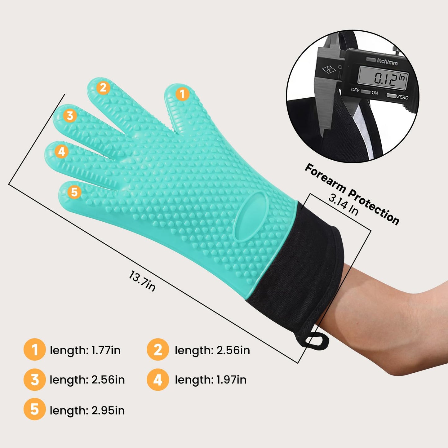 GEEKHOM BBQ Gloves, Grilling Gloves Heat Resistant Oven Gloves, Kitchen Silicone Oven Mitts, Long Waterproof Non-Slip Pot Holder for Barbecue, Cooking, Baking, Black