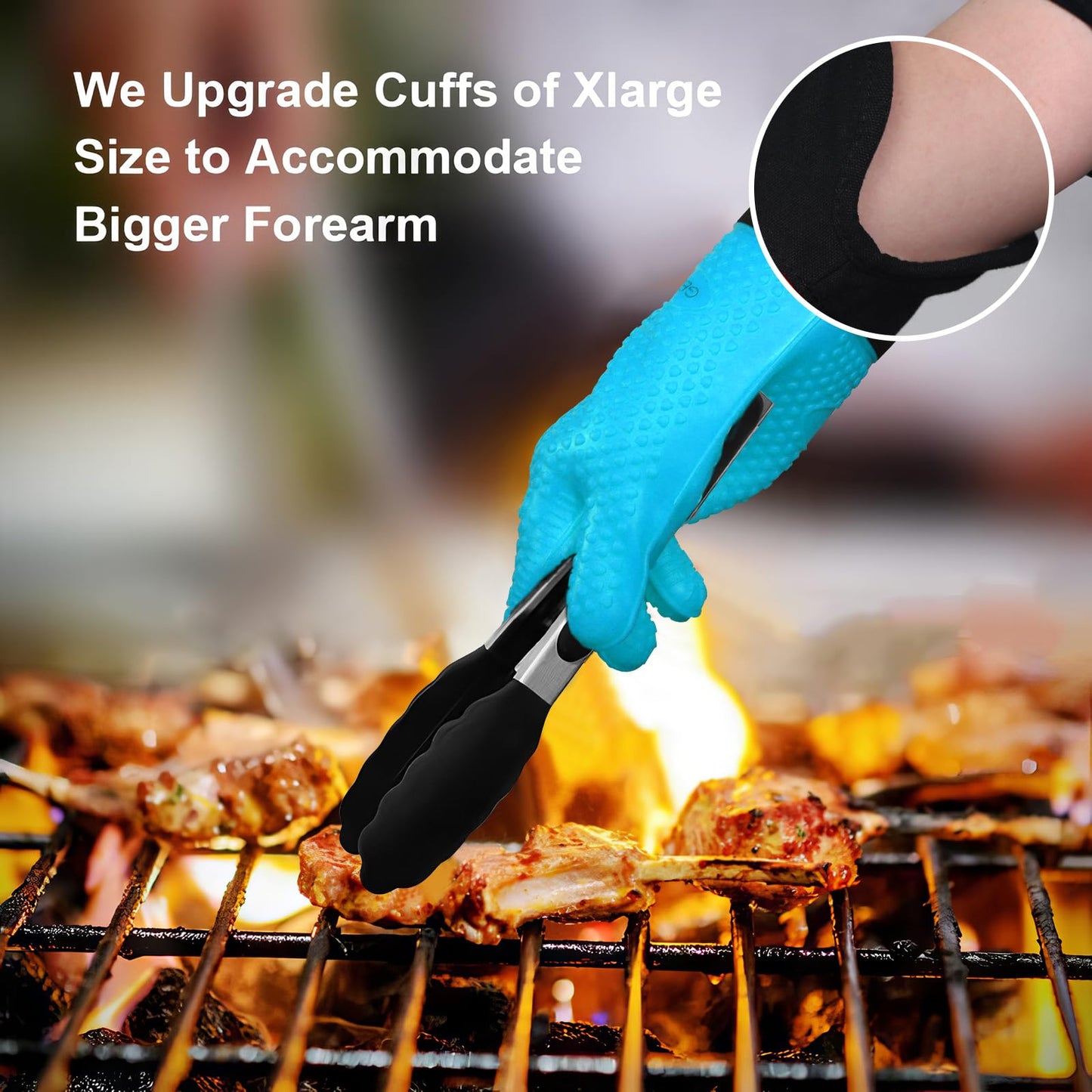 GEEKHOM BBQ Gloves, Grilling Gloves Heat Resistant Oven Gloves, Kitchen Silicone Oven Mitts, Long Waterproof Non-Slip Pot Holder for Barbecue, Cooking, Baking, Black
