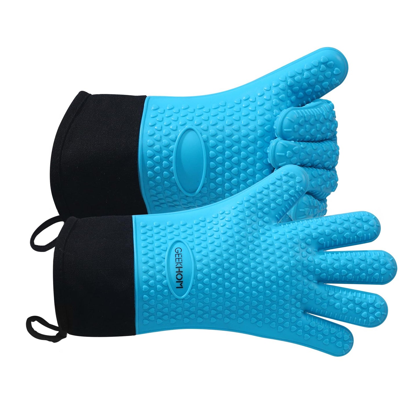 GEEKHOM BBQ Gloves, Grilling Gloves Heat Resistant Oven Gloves, Kitchen Silicone Oven Mitts, Long Waterproof Non-Slip Pot Holder for Barbecue, Cooking, Baking, Black