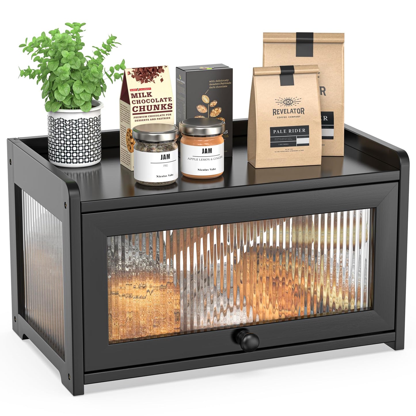 BAMBANG Extra Large Bamboo Bread Box for Kitchen Counter, Bread Storage Container Farmhouse Bread Box with 4 Sides Transparency, Wooden Breadbox Bread Bin Holder for Homemade Bread, Natural