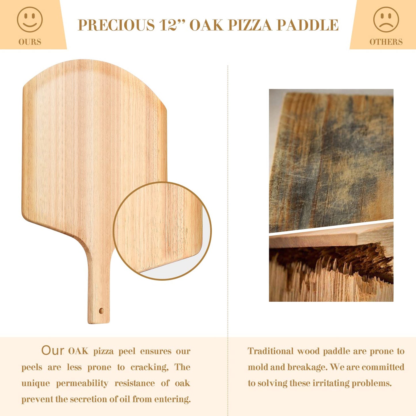 5 PCS Round Pizza Stone Set, 13" Pizza Stone for Oven and Grill with Pizza Peel(OAK),Serving Rack, Pizza Cutter & 10pcs Cooking Paper for Free, Baking Stone for Pizza, Bread