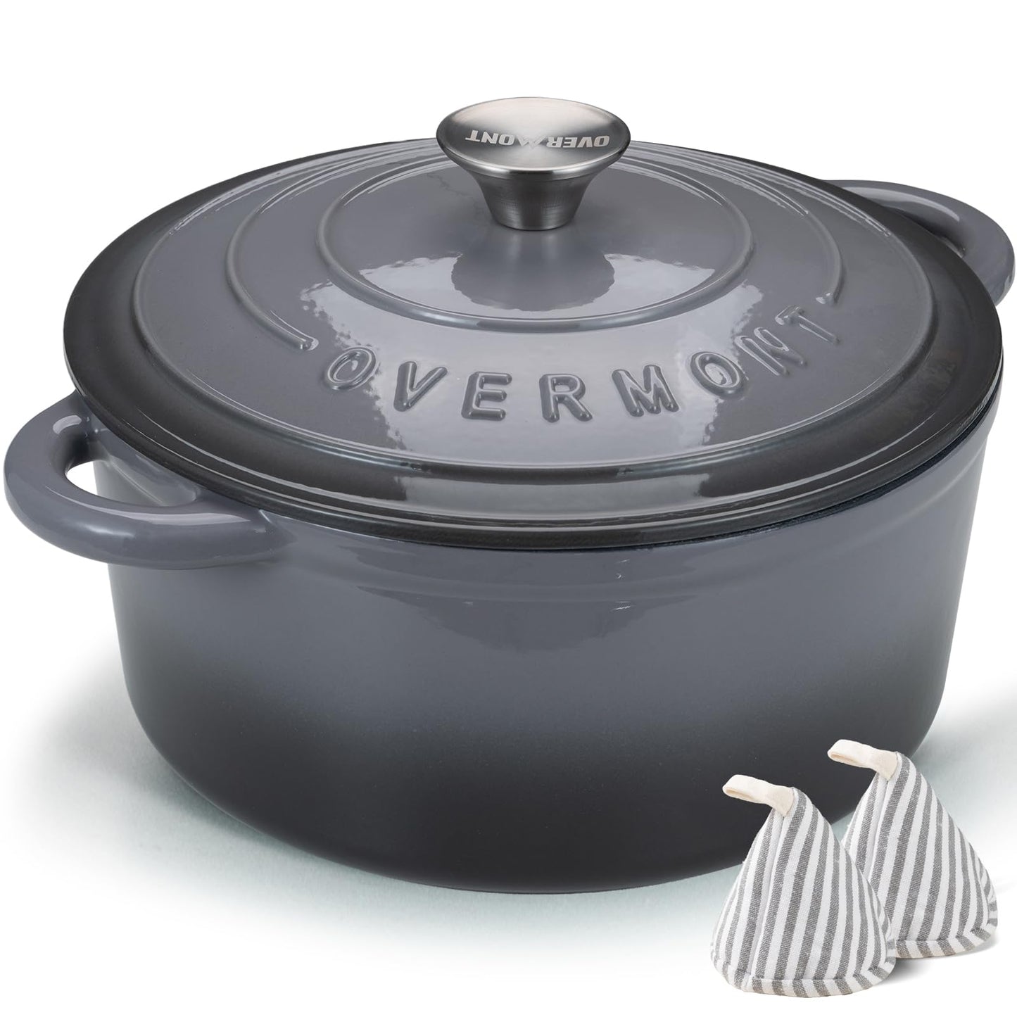 Overmont Enameled Cast Iron Dutch Oven - 5.5QT Pot with Lid Cookbook & Cotton Potholders - Heavy-Duty Cookware for Braising, Stews, Roasting, Bread Baking white