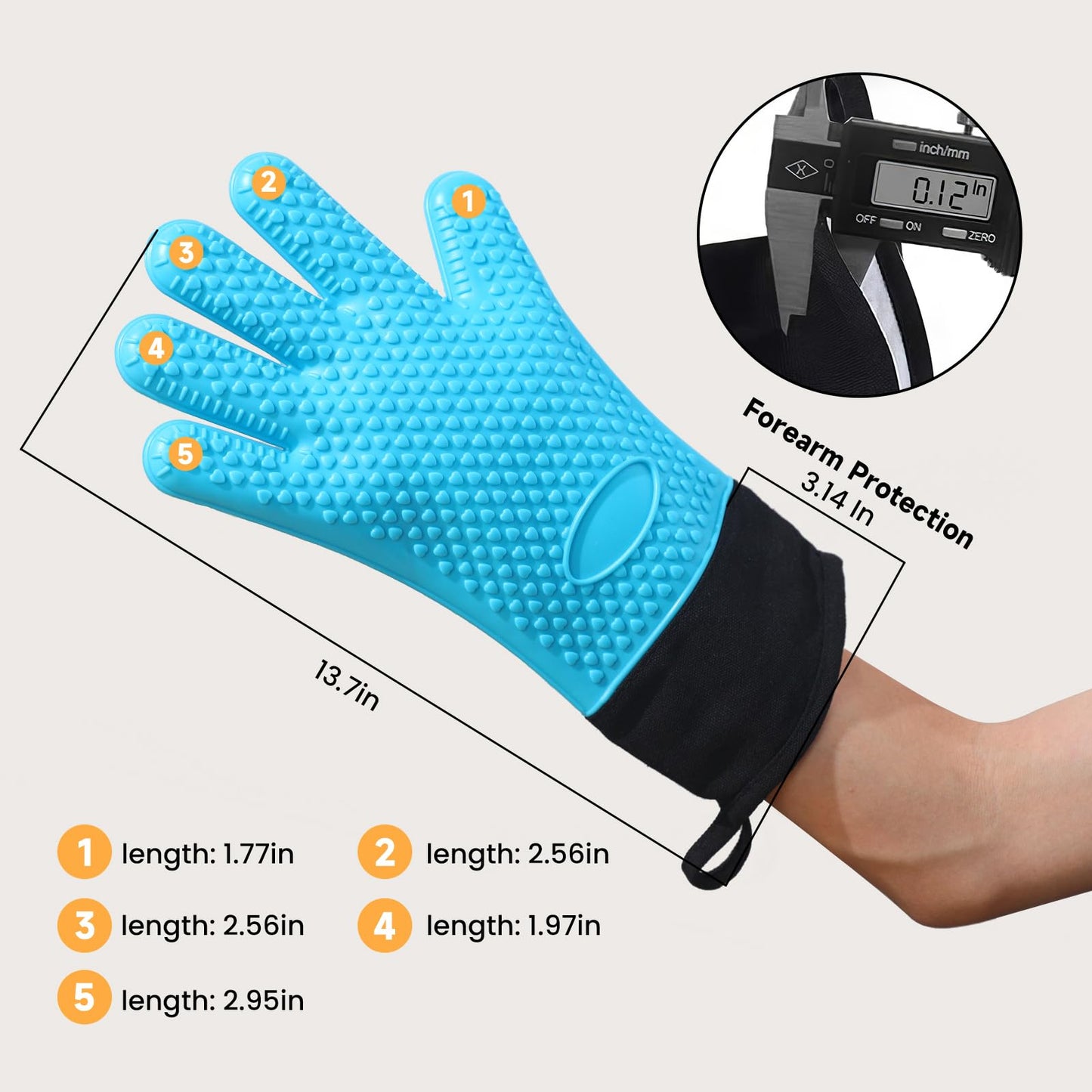 GEEKHOM BBQ Gloves, Grilling Gloves Heat Resistant Oven Gloves, Kitchen Silicone Oven Mitts, Long Waterproof Non-Slip Pot Holder for Barbecue, Cooking, Baking, Black