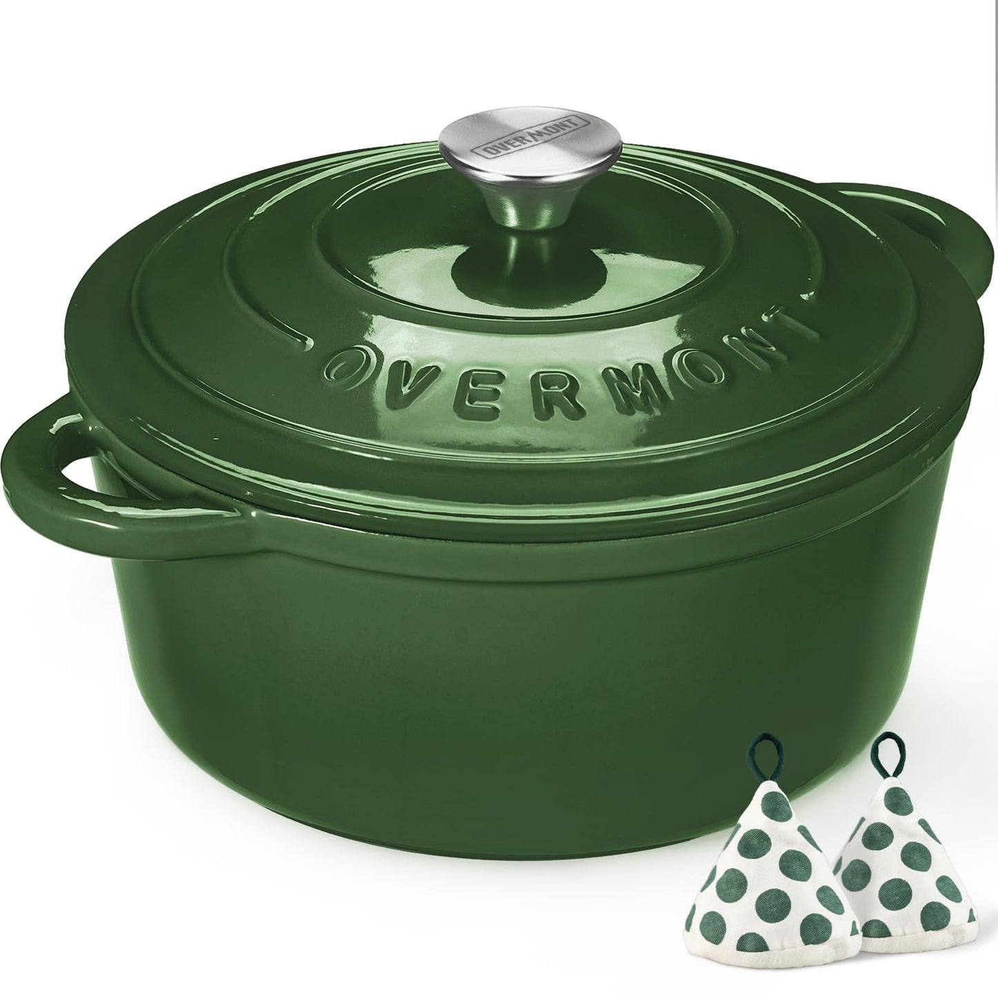 Overmont Enameled Cast Iron Dutch Oven - 5.5QT Pot with Lid Cookbook & Cotton Potholders - Heavy-Duty Cookware for Braising, Stews, Roasting, Bread Baking white
