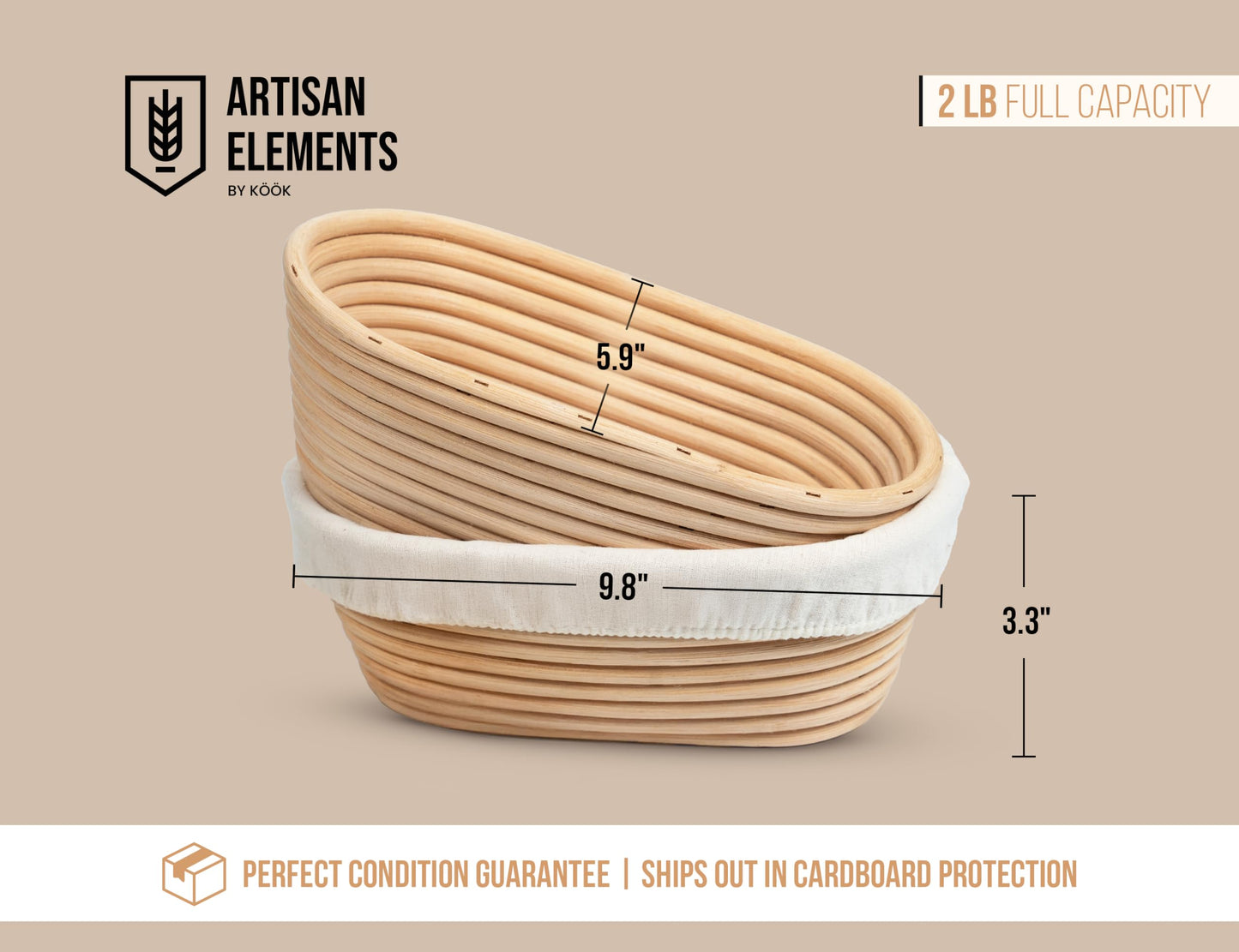 Banneton Bread Proofing Basket, Kook, Sourdough Proofing Bread Basket, Bread Banneton Proofing, Artisan Sourdough Making Baskets, 9 Inch Rattan Baskets and Cloth Liners, Set of 2, Round