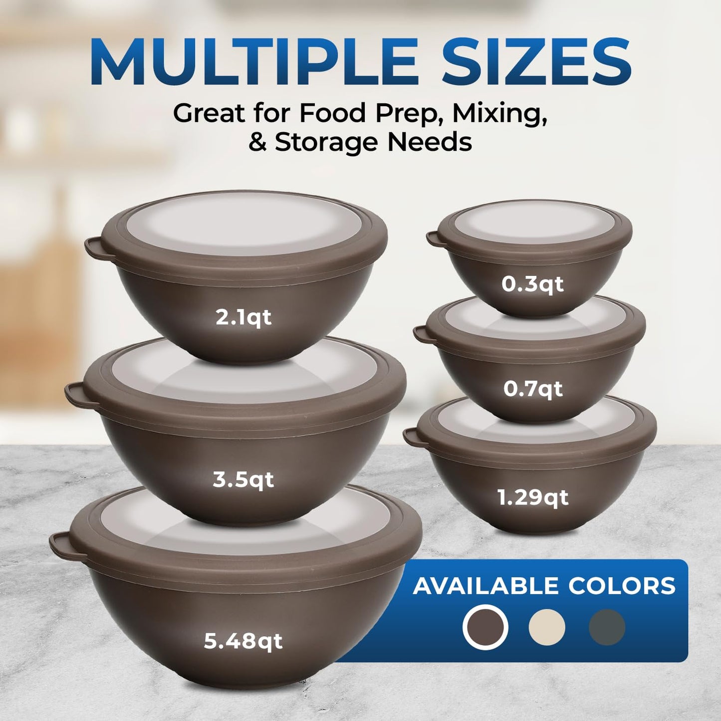 12 Piece Plastic Nesting Bowls with Lids - Mixing Bowls Set includes 6 Prep Bowls and 6 Lids, BPA-Free, Reusable Meal Prep Containers, Microwave, Freezer & Dishwasher Safe, White Cream