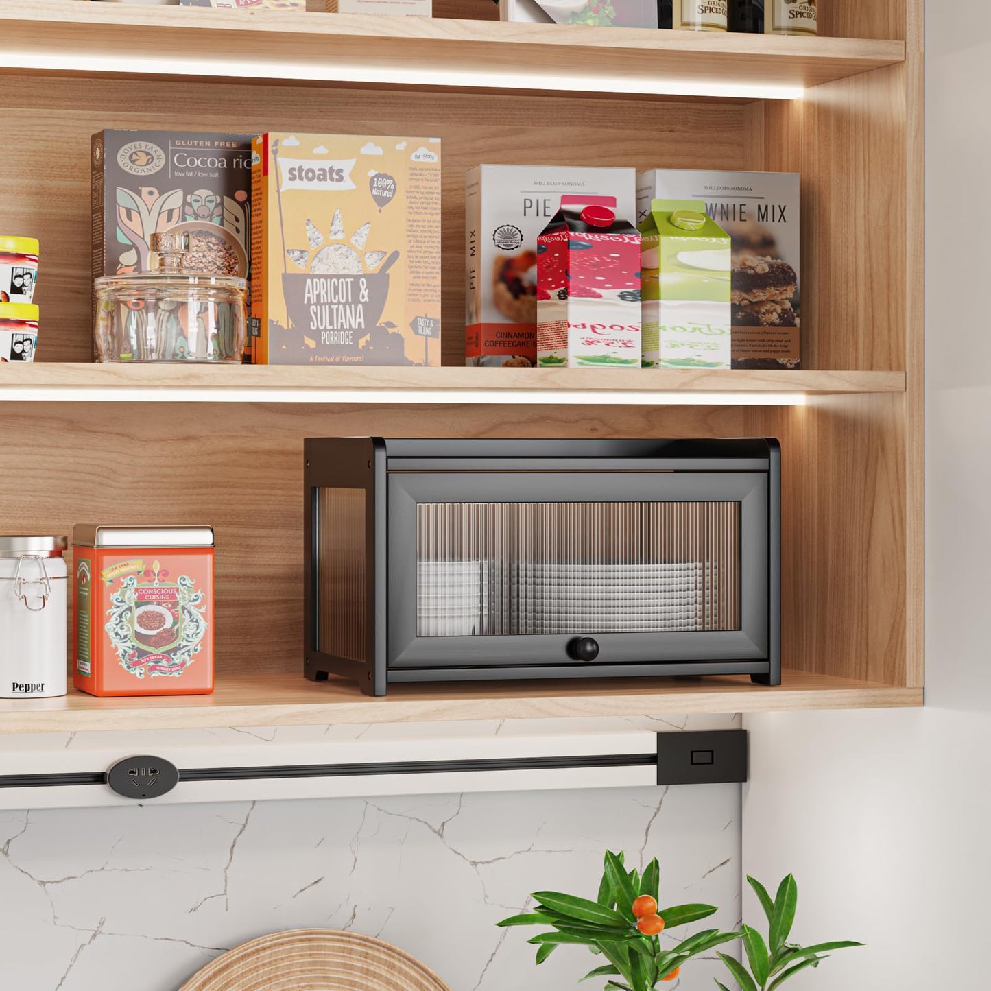 BAMBANG Extra Large Bamboo Bread Box for Kitchen Counter, Bread Storage Container Farmhouse Bread Box with 4 Sides Transparency, Wooden Breadbox Bread Bin Holder for Homemade Bread, Natural