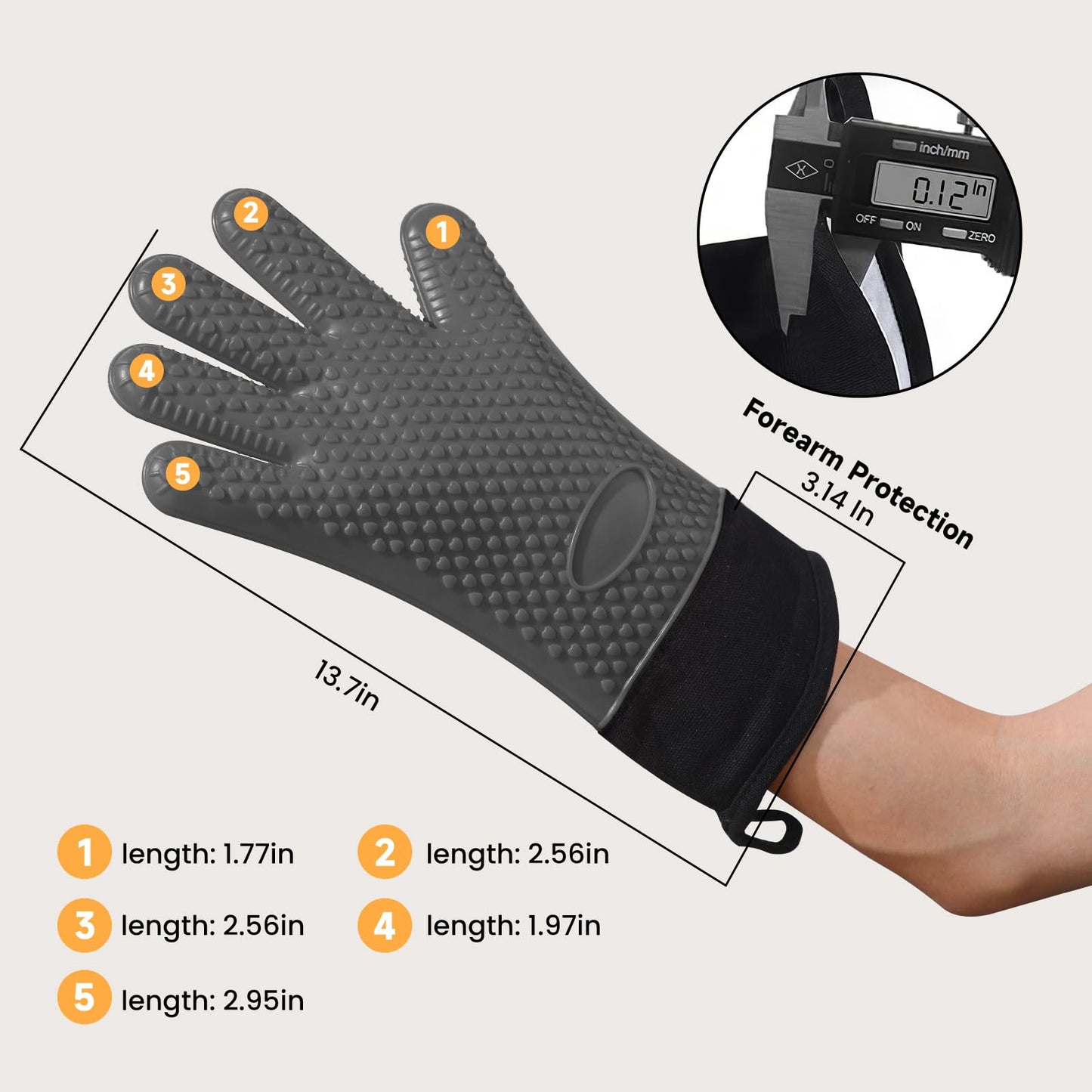 GEEKHOM BBQ Gloves, Grilling Gloves Heat Resistant Oven Gloves, Kitchen Silicone Oven Mitts, Long Waterproof Non-Slip Pot Holder for Barbecue, Cooking, Baking, Black
