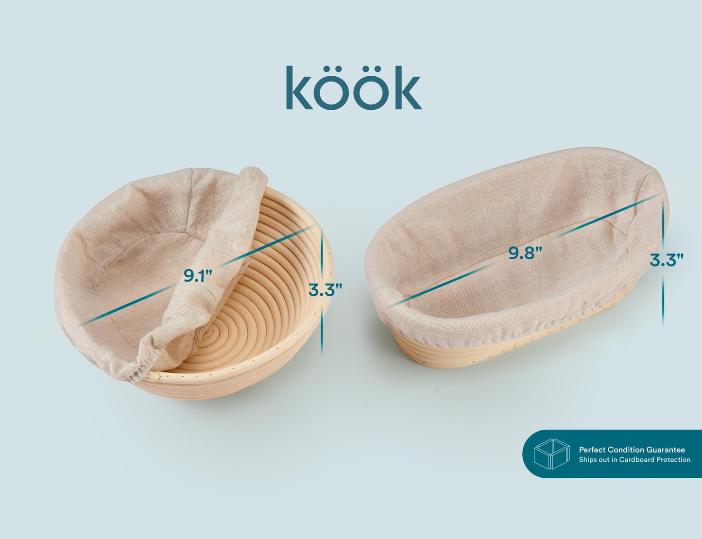 Banneton Bread Proofing Basket, Kook, Sourdough Proofing Bread Basket, Bread Banneton Proofing, Artisan Sourdough Making Baskets, 9 Inch Rattan Baskets and Cloth Liners, Set of 2, Round