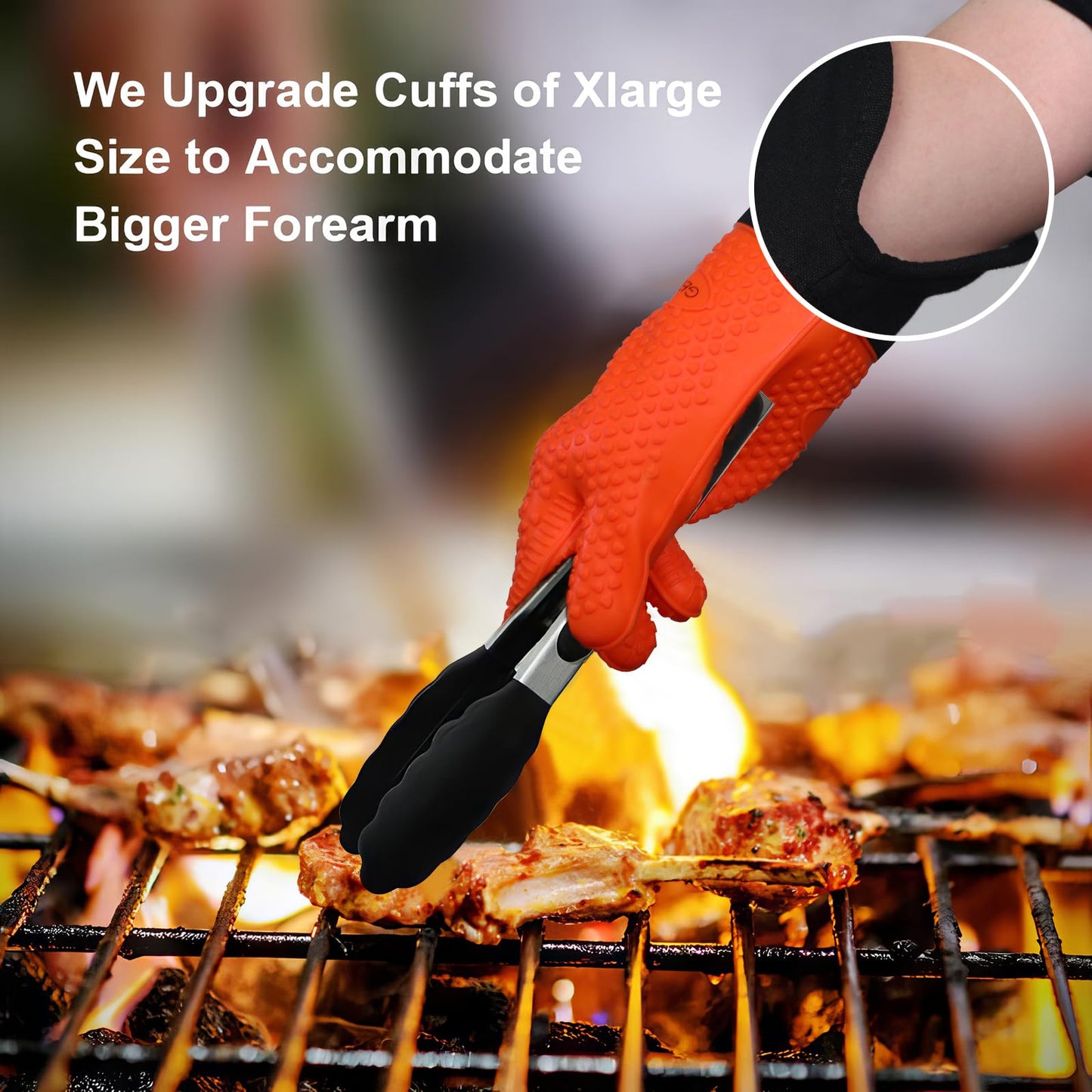 GEEKHOM BBQ Gloves, Grilling Gloves Heat Resistant Oven Gloves, Kitchen Silicone Oven Mitts, Long Waterproof Non-Slip Pot Holder for Barbecue, Cooking, Baking, Black