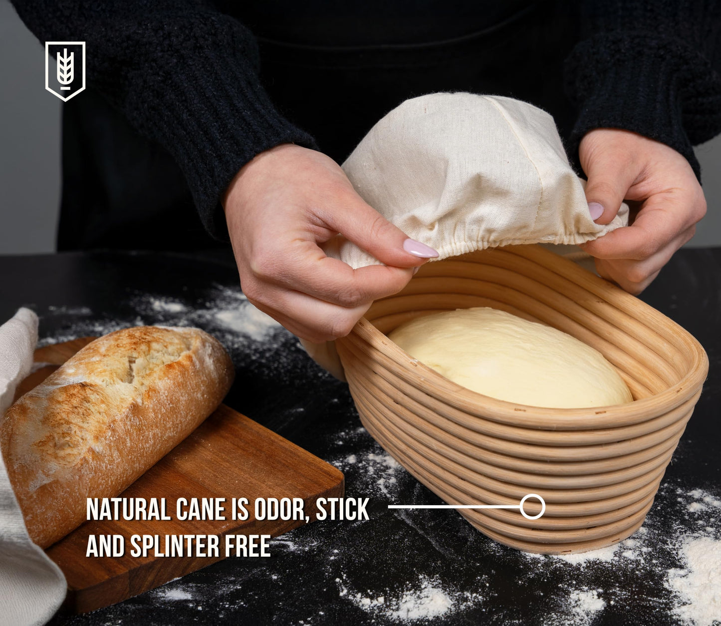 Banneton Bread Proofing Basket, Kook, Sourdough Proofing Bread Basket, Bread Banneton Proofing, Artisan Sourdough Making Baskets, 9 Inch Rattan Baskets and Cloth Liners, Set of 2, Round