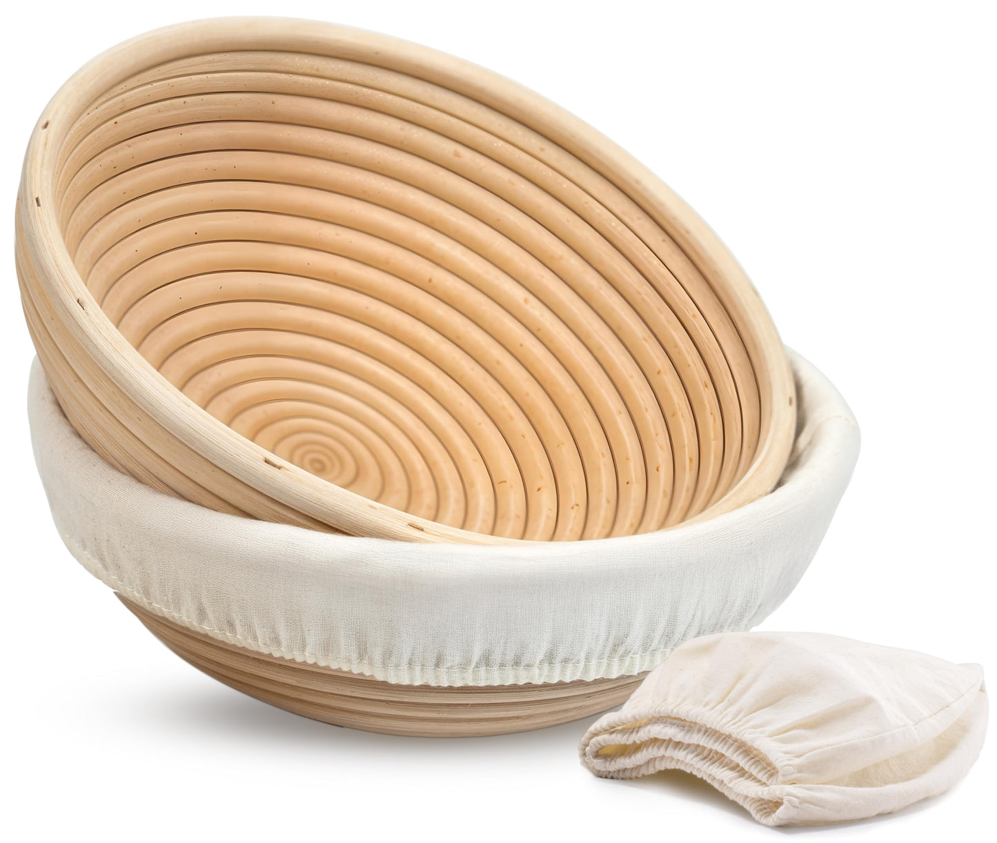 Banneton Bread Proofing Basket, Kook, Sourdough Proofing Bread Basket, Bread Banneton Proofing, Artisan Sourdough Making Baskets, 9 Inch Rattan Baskets and Cloth Liners, Set of 2, Round