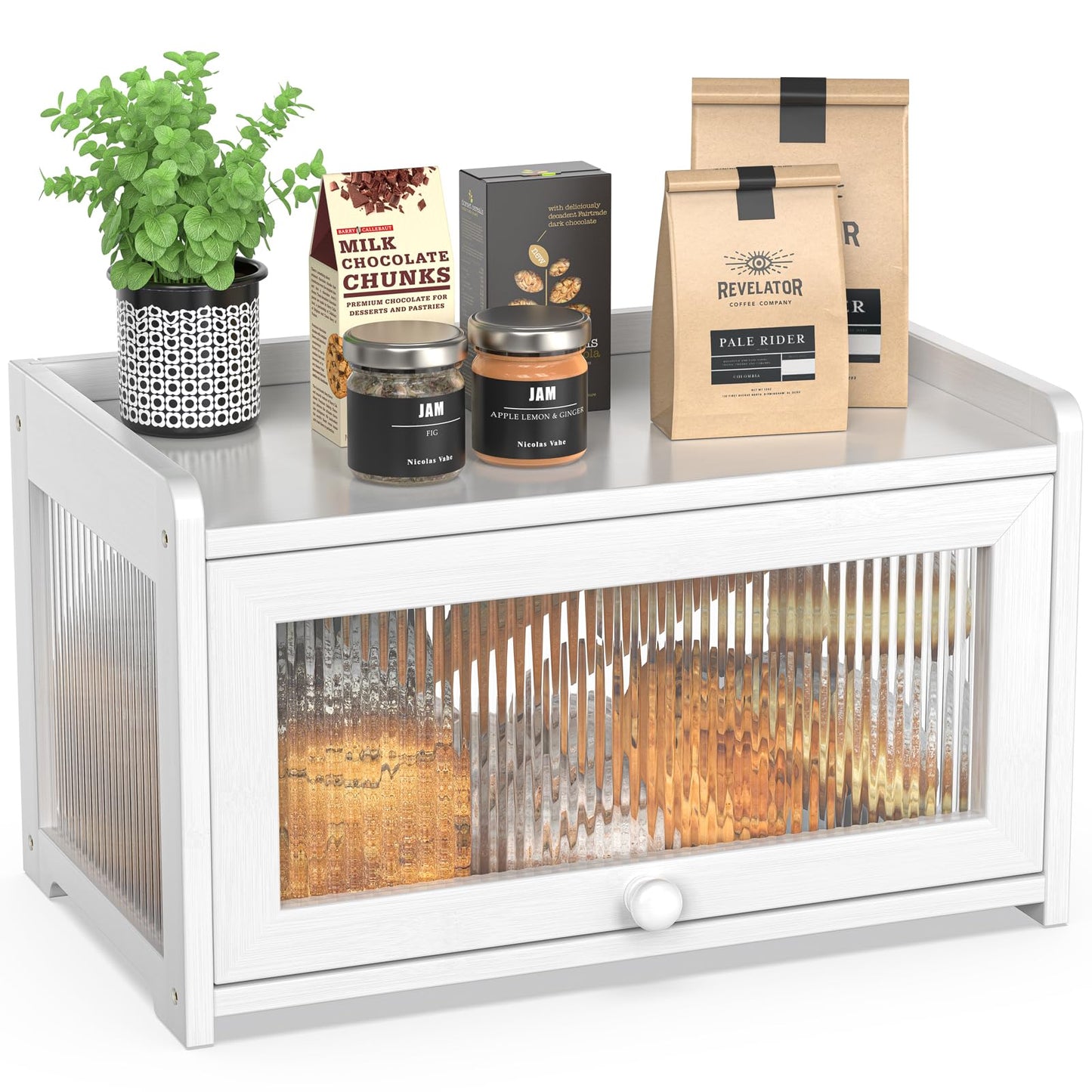 BAMBANG Extra Large Bamboo Bread Box for Kitchen Counter, Bread Storage Container Farmhouse Bread Box with 4 Sides Transparency, Wooden Breadbox Bread Bin Holder for Homemade Bread, Natural