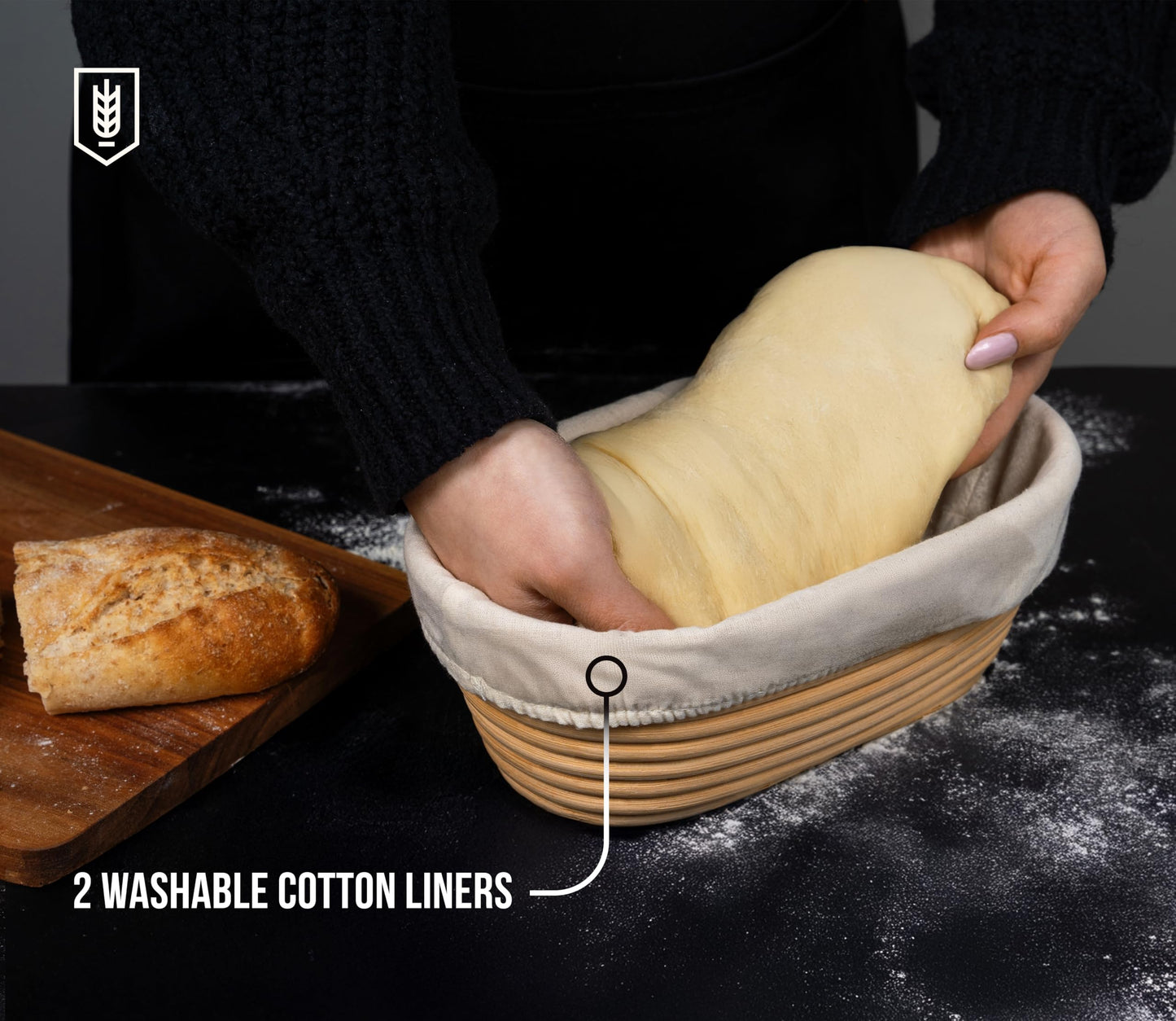 Banneton Bread Proofing Basket, Kook, Sourdough Proofing Bread Basket, Bread Banneton Proofing, Artisan Sourdough Making Baskets, 9 Inch Rattan Baskets and Cloth Liners, Set of 2, Round