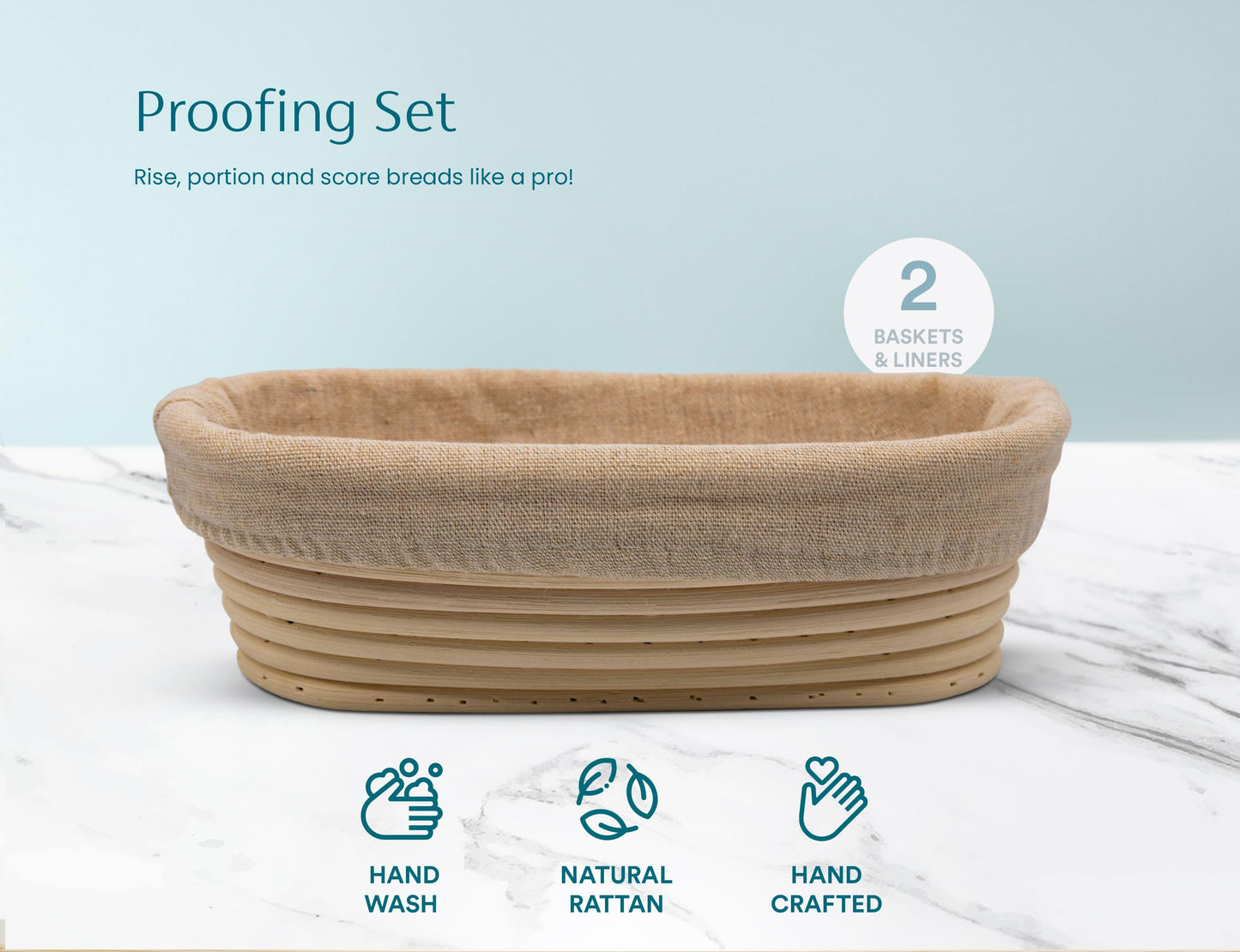 Banneton Bread Proofing Basket, Kook, Sourdough Proofing Bread Basket, Bread Banneton Proofing, Artisan Sourdough Making Baskets, 9 Inch Rattan Baskets and Cloth Liners, Set of 2, Round
