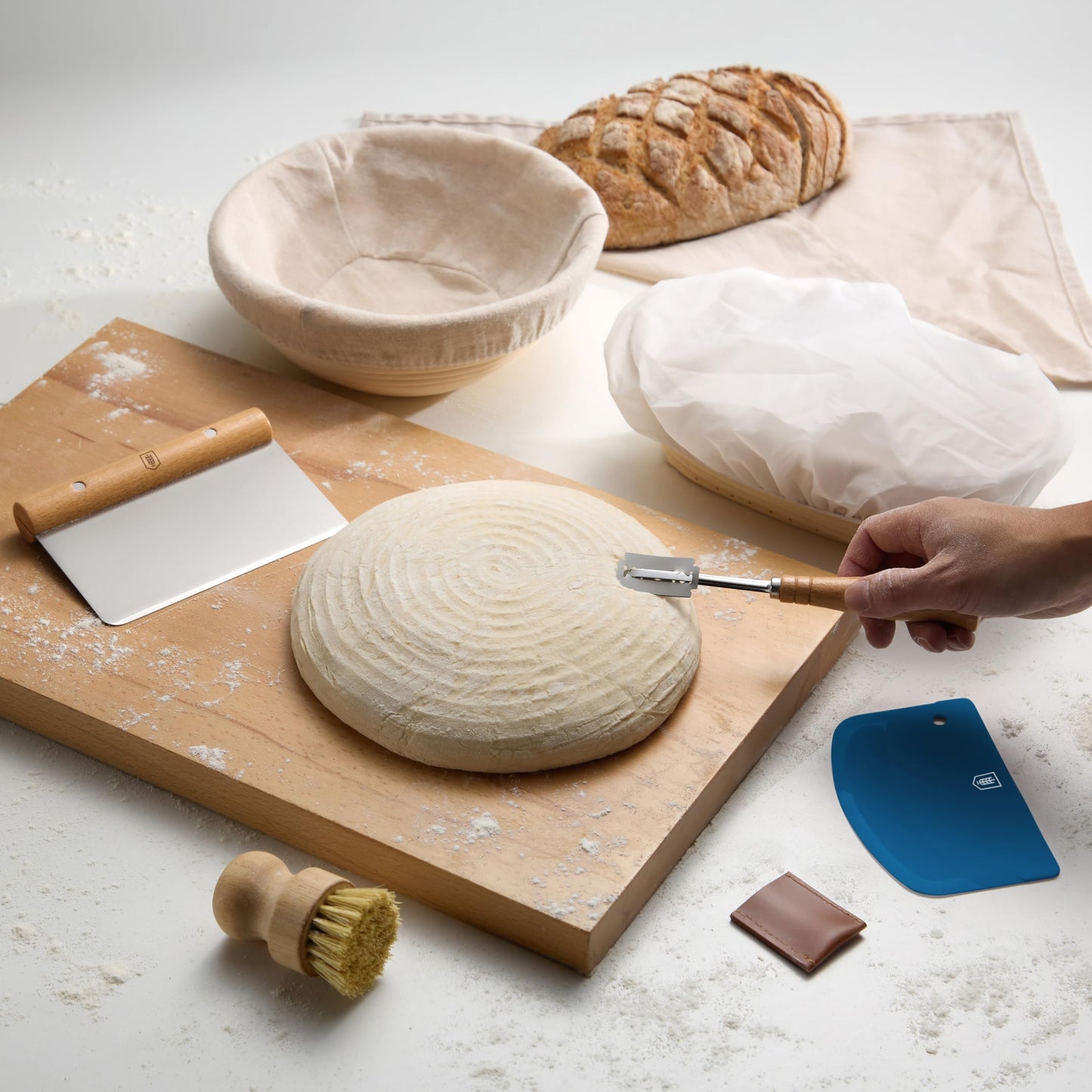 Banneton Bread Proofing Basket, Kook, Sourdough Proofing Bread Basket, Bread Banneton Proofing, Artisan Sourdough Making Baskets, 9 Inch Rattan Baskets and Cloth Liners, Set of 2, Round