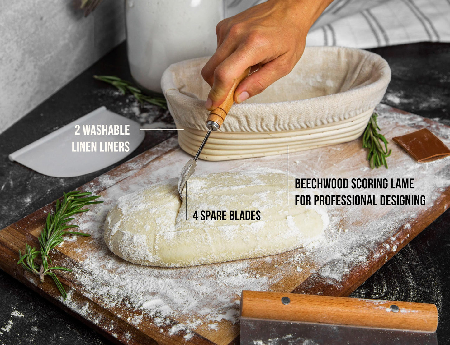 Banneton Bread Proofing Basket, Kook, Sourdough Proofing Bread Basket, Bread Banneton Proofing, Artisan Sourdough Making Baskets, 9 Inch Rattan Baskets and Cloth Liners, Set of 2, Round