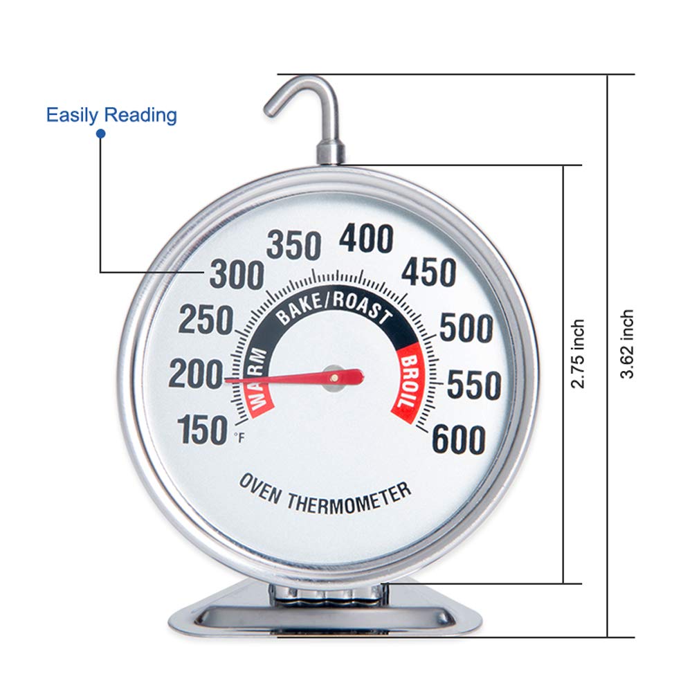 Oven Thermometer 150℉-600℉ Large 3 Inch Dial Stainless Steel Oven Grill Thermometer for Gas & Electric Oven,Stand or Hang,Accurate Temperature Reading for Meat,Grilling,Cake