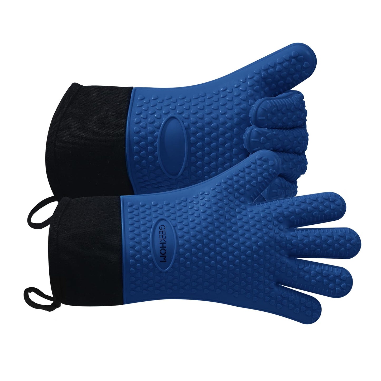 GEEKHOM BBQ Gloves, Grilling Gloves Heat Resistant Oven Gloves, Kitchen Silicone Oven Mitts, Long Waterproof Non-Slip Pot Holder for Barbecue, Cooking, Baking, Black