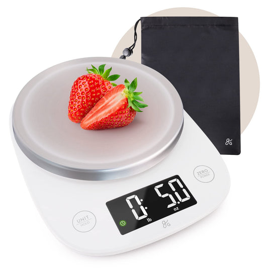 Greater Goods Digital Kitchen Scale - Cooking, Baking, Meal and Food Prep Scale, Weighs in Grams, Pounds and Ounces, Gray