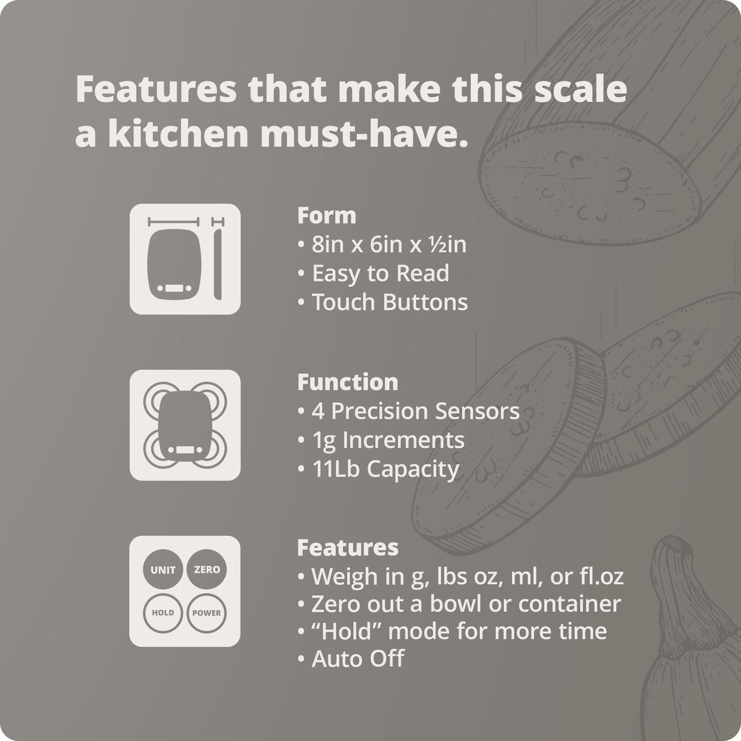Greater Goods Digital Kitchen Scale - Cooking, Baking, Meal and Food Prep Scale, Weighs in Grams, Pounds and Ounces, Gray