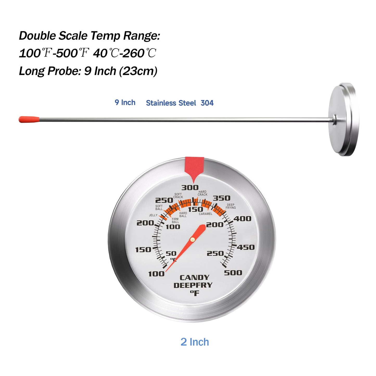 Oven Thermometer 150℉-600℉ Large 3 Inch Dial Stainless Steel Oven Grill Thermometer for Gas & Electric Oven,Stand or Hang,Accurate Temperature Reading for Meat,Grilling,Cake