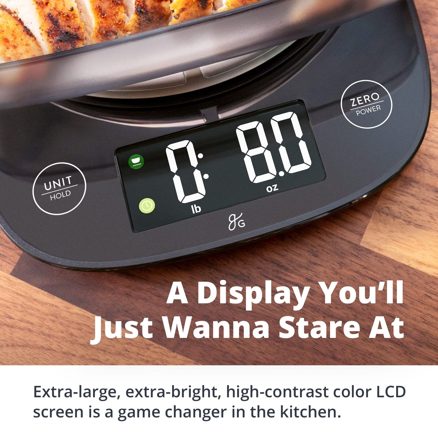 Greater Goods Digital Kitchen Scale - Cooking, Baking, Meal and Food Prep Scale, Weighs in Grams, Pounds and Ounces, Gray