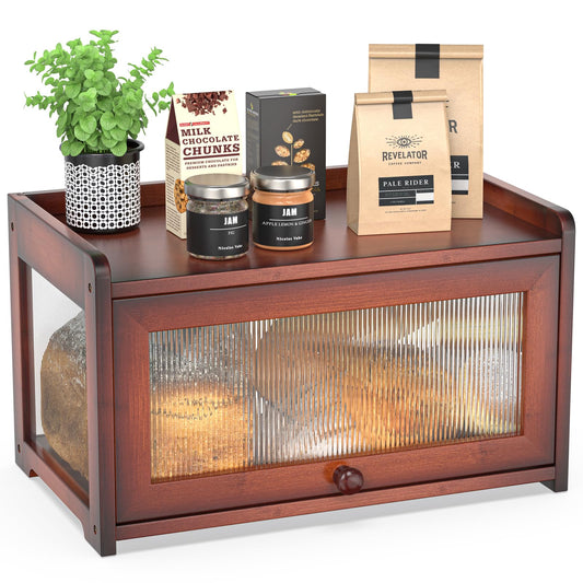 BAMBANG Extra Large Bamboo Bread Box for Kitchen Counter, Bread Storage Container Farmhouse Bread Box with 4 Sides Transparency, Wooden Breadbox Bread Bin Holder for Homemade Bread, Natural